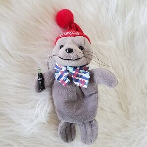 Coca-Cola Seal Plush with Red Hat, Scarf and Coca-Cola Bottle